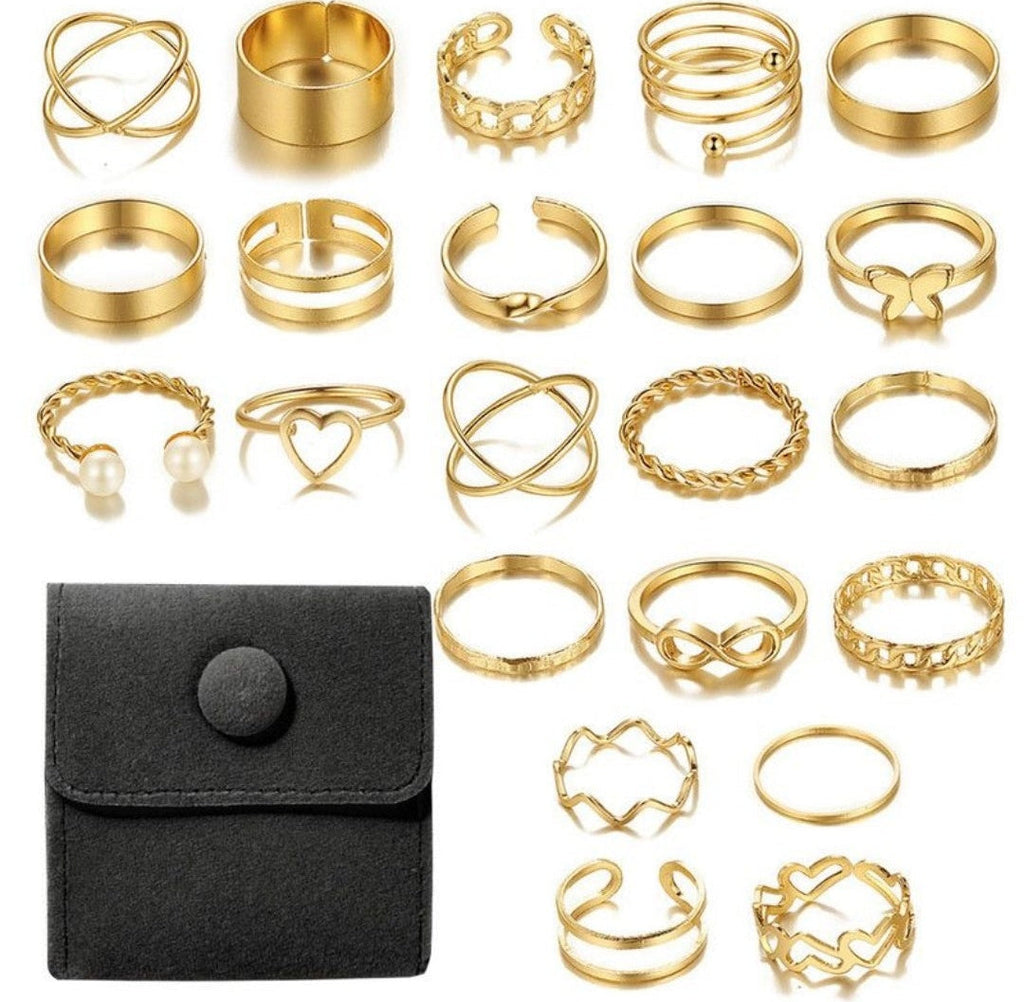 22 Piece Alloy Design Ring Set For Women-heart design