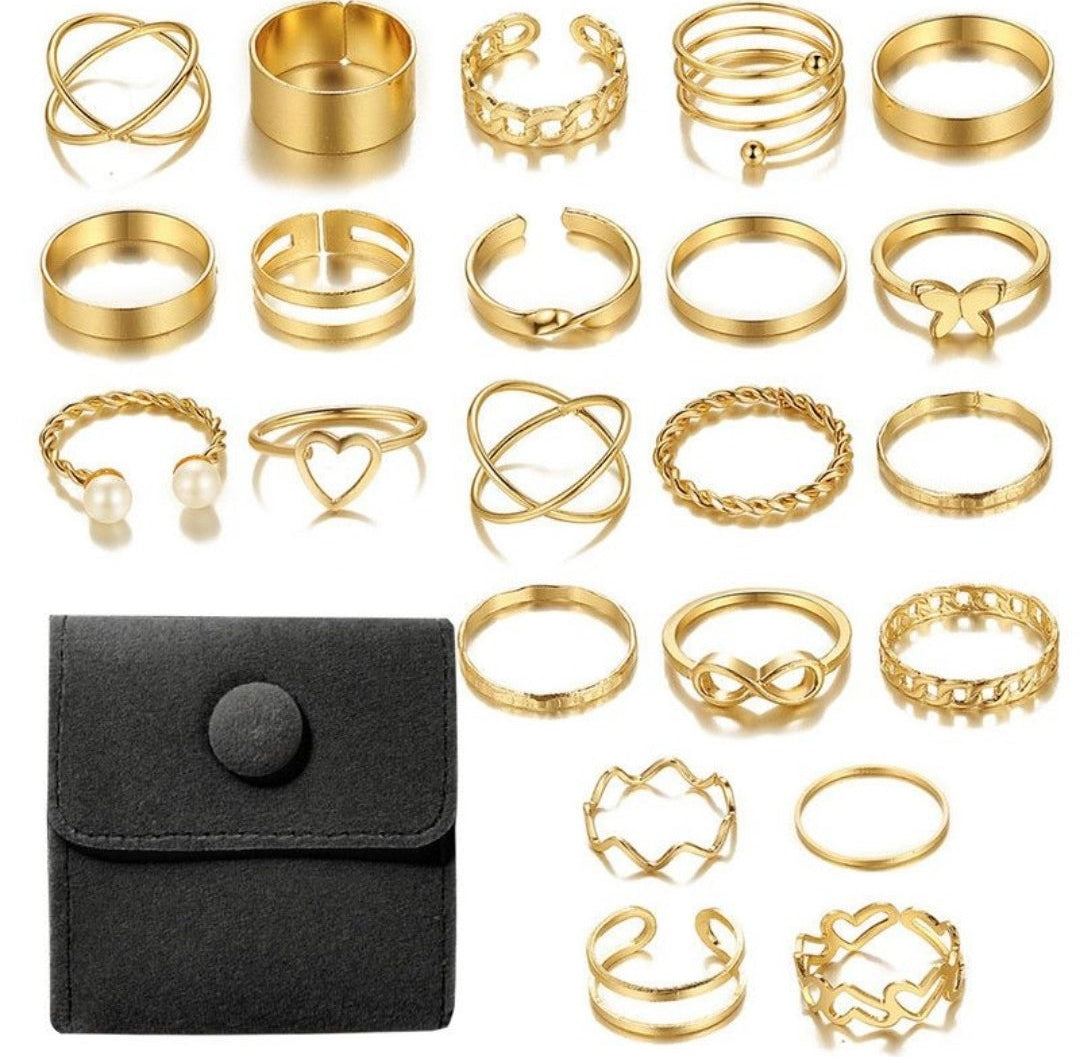 22 Piece Alloy Design Ring Set For Women-heart design