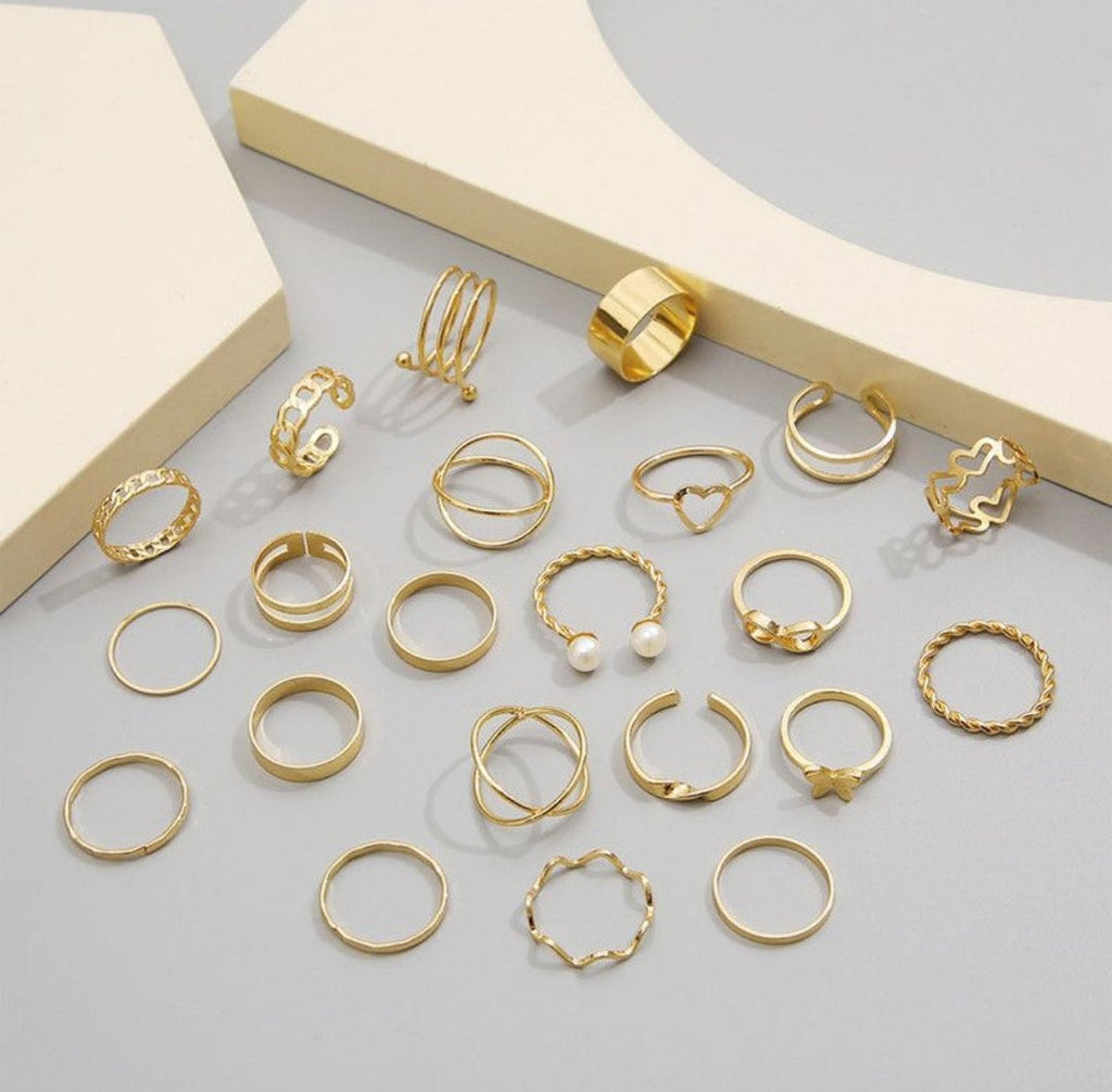 22 Piece Alloy Design Ring Set For Women-butterfly design